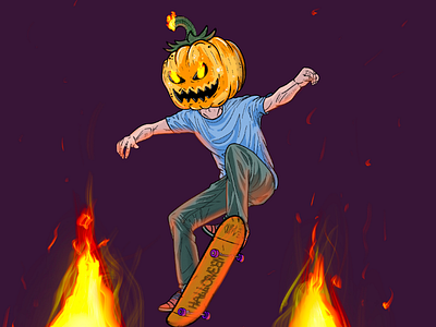 Rad pumpkin dude digital art drawing halloween illustration procreate pumpkin skateboard