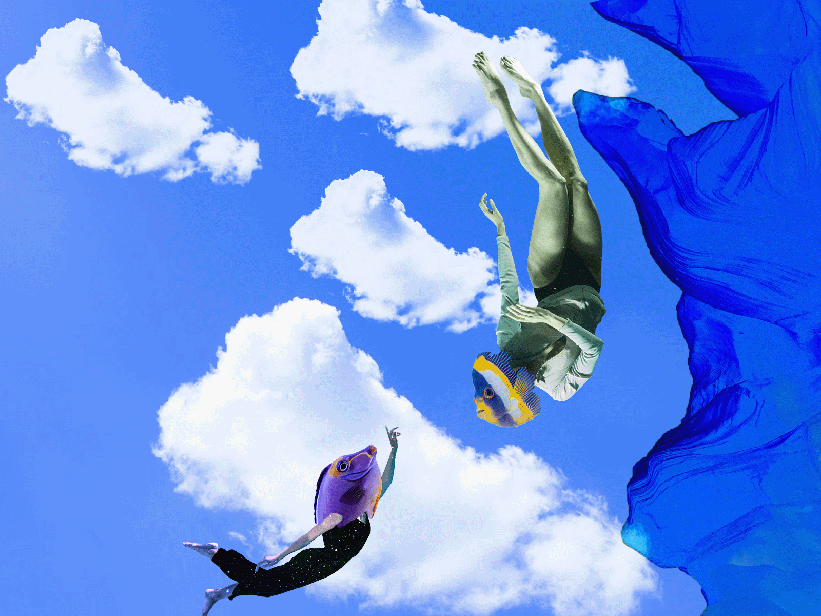 sea ​​in the sky art clouds collage collage art collage maker collageart collages digitalart fish gif sea sky