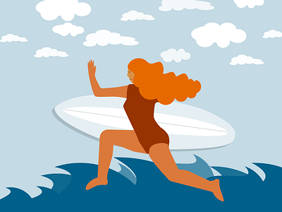 sea girl illustration sea surfing