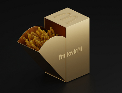 Fries packed - McDonald 3d blender blender3d concept fries gold isometric logo package packaging typo