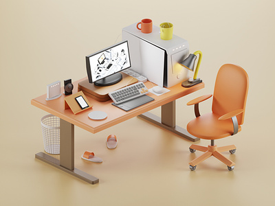 Work Space 3d blender blender3d desk illustration isometric office pc work workspace workstation