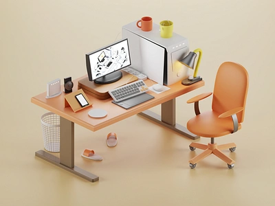 Work Space 3d blender blender3d desk illustration isometric office pc work workspace workstation