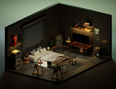 House of numbers 3d blender blender3d cycles illustration isometric low poly render room