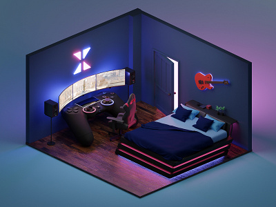 Playing room 3d blender blender3d illustration isometric lowpoly render workspace workstation