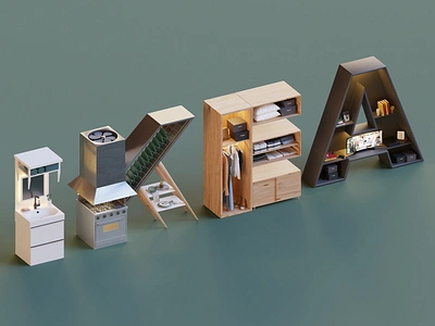 Ikea Logo 3d blender blender3d illustration isometric letter letters logo lowpoly render typography