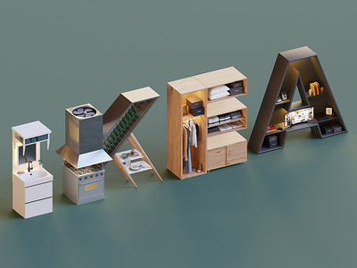 Ikea Logo 3d blender blender3d illustration isometric letter letters logo lowpoly render typography