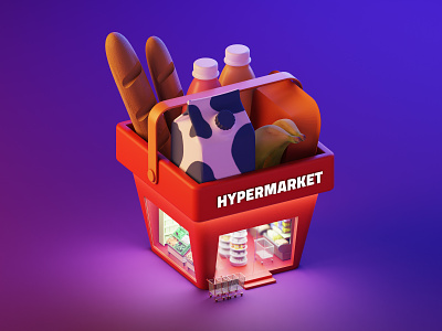 Hypermarket 3d blender blender3d bread hypermarket illustration isometric lowpoly milk vector