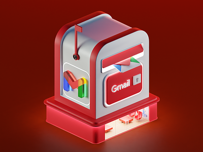 Gmail Booth 3d blender blender3d gmail google illustration isometric logo lowpoly