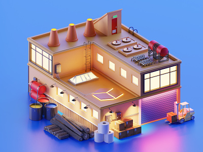 Linedock packaging factory 3d blender blender3d factory illustration isometric linedock lowpoly packaging