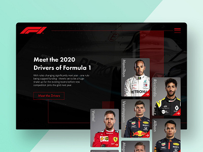 Formula 1 Landing Page UI Concept - 'Meet the Drivers' branding cards ui dark design desktop app formula1 invisionstudio typography ui userinterface ux website