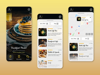 'Breakfast Please' - Breakfast Review App Design UI app app design appdesign breakfast concept design invisionstudio mobile review reviews typography ui userinterface ux