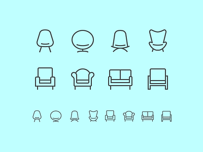 Furniture icons chairs furniture home objects sofa