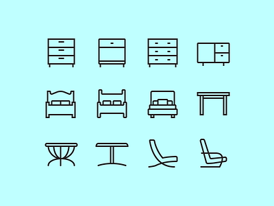 Furniture icons 2 barcelona bed chair drawer icons outline relax table