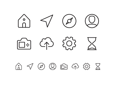 Random icons 2 back camera cloud house icon location outline sand settings time upload user