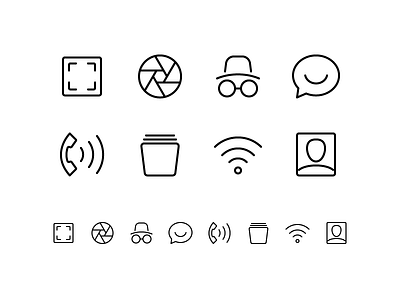 Random icons 8 camera chat icon incognito message outline ring shutter target telephone user wifi