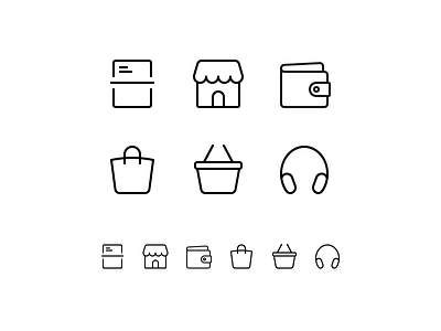 Random icons 9 audio bag headset icons outline scan shop shopping wallet