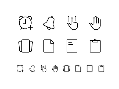 Random icons 15 alarm document hand icons ios note outline paste phones ring touch