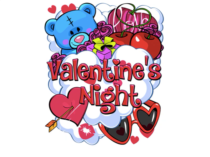 Happy st.Valentine's Day! art black cats design art digital art game art game dev game development hearts kiss moon night romantic roof slot slot design slot machine symbols teddy bear ui valentine day