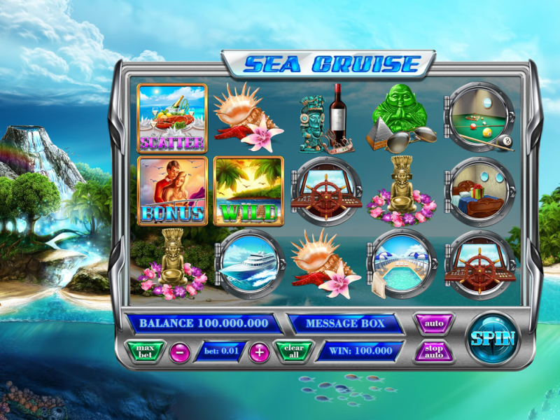 Sea Cruise art for sale art of the day cruise cruise ship digital art flowers game art icons illustration pool pop up ui reel sea shell slot design slot machine statues ui water wine