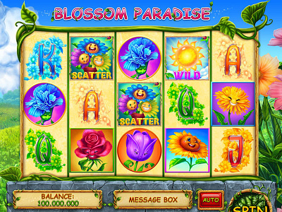 The main UI of the slot game "Blossom Paradise" game art game reels illustration illustrations slot design slot game art slot game design slot game developer slot game development slot game reels slot machine design slot machine graphics slot reels