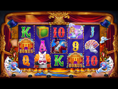 Main UI for the Magician slot game game art game design game reels illusionist illusionist symbols illustration illustrations magician magician slot magician symbols reels slot design slot game slot game reels slot machine slot reels