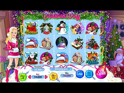 Christmas Slot - Main UI christmas design christmas slot christmas symbols christmas themed digital art digital graphics digitalart game art game design game reels graphic design illustration reels slot design slot game design slot game developer slot game development slot game reels slot machine