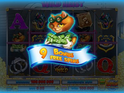 Free Spins design for the slot "Wild Heist" casino design casino game casino graphics design game free spins free spins art free spins design free spins game game art game design graphic design illustration slot art slot design slot developer slot development slot machine slotopaint.com