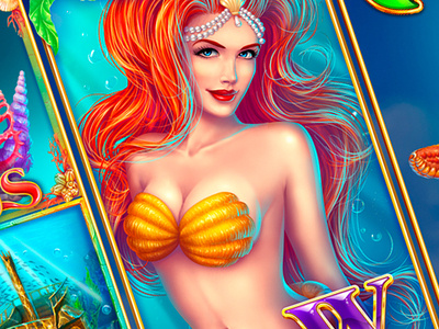 Mermaid Zoom beach beautiful design game game element icon illustration mermaid sexy slot game machine slotopaint.com underwater