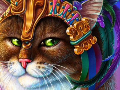 Wild Mayan Cat Savage adventure animal art for game cat cats eyes feather feathers fur green eyes journey mainsymbol maya mayan pyramids ornament slot design slot developer slotopaint.com symbolforslot wild wild symbol