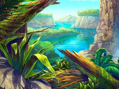 King Kong bushes casino design forest game green illustrations jungle ocean palm trees plants river rockstar slot design slot machine slotopaint.com slots waterfall