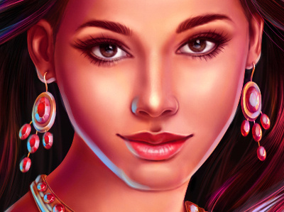 Goddess for the themed-slot "Indonesia" 2d graphics beauty buy slot character design face flower hot hot girl illustration indonesia jewels orchid portrait red ruby sexy girl slot art slot design slotopaint.com symbol