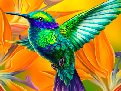 "Hummingbird" casino design feathers flowers game art game design game developer hummingbird illustration orange orchids paradise rainbow rainforest slot design slot game slot machine slotopaint.com symbol design wings