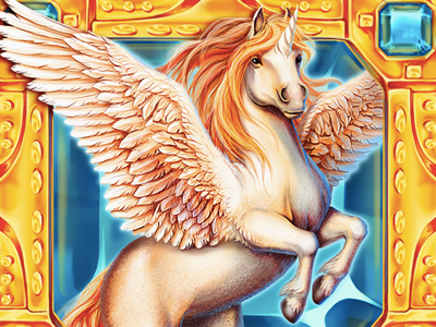 Pegasus brilliant casino character design digital art frame gamble game art gold greek horse illustration jewelry legends mythology pegasus slot design slot machine slotopaint.com symbol wings