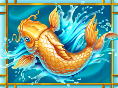 Golden Fish blue character design chinese digital illustration fish game art game development golden graphic designers illustration inspiration luck pond slot design slot machine slotopaint.com symbol design symbol for slot water water drops