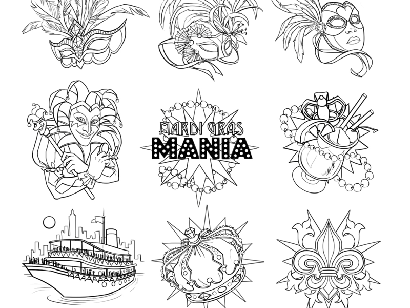 The Sketches for Slot’s Symbols “Mardi Graz” carnival coctail crown design digital design feather game art icons set illustration joker liner masks party perl ship sketch slot design slot machine slotopaint.com tourism