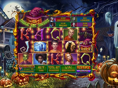 "Trick or Sweet" slot machine bat blackcat cast castle coffin dark digital halloween holiday illustration jackolantern night pumpkin slot design slotopaint ui ux vampire web witches