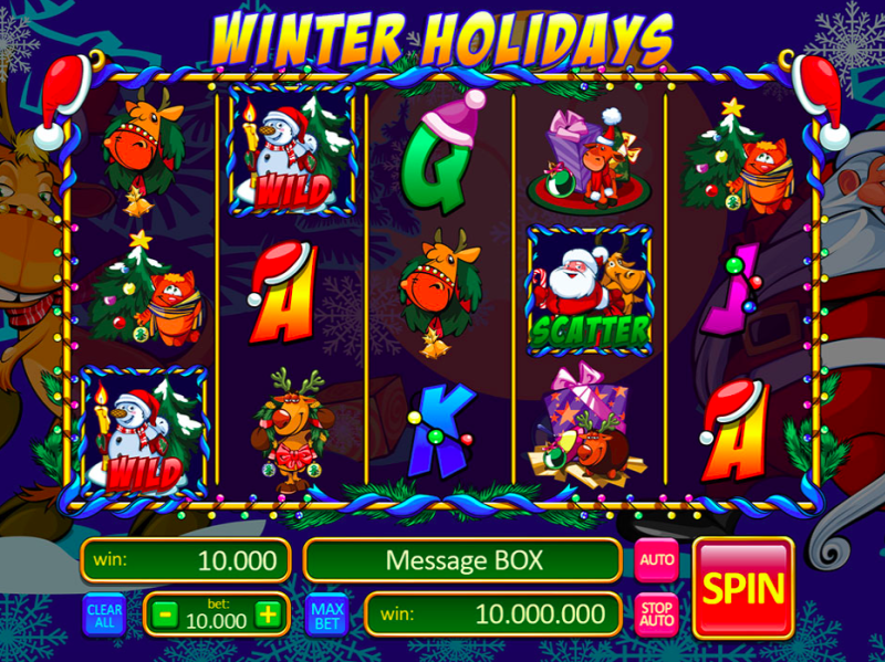 Winter Holidays 2d background cat deers digital art digital design doll gifts illustration illustration of the day jingle royals slot machine slotopaint.com snow snowman ui winter xmas xmas tree