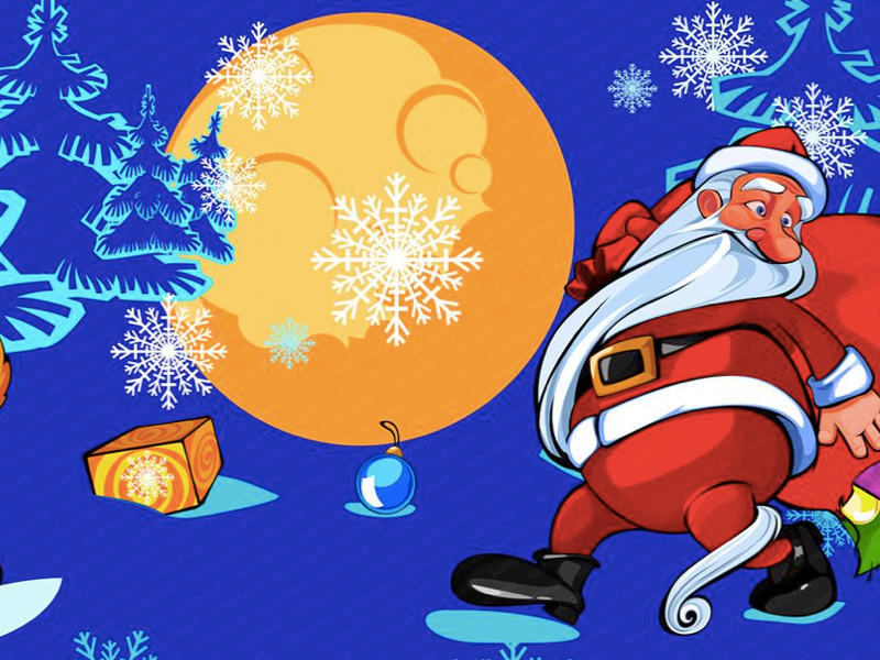 “Winter Holidays” main background happiness moon design art gamedesign gameart background digital painting digital illustration digital art slotopaint.com winter snowflakes santa claus footprints gifts forest xmas tree xmas snow santa
