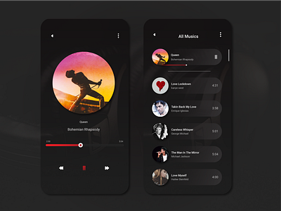 Music player black creative dark mode design mobile app music music player red simple sound ui ux