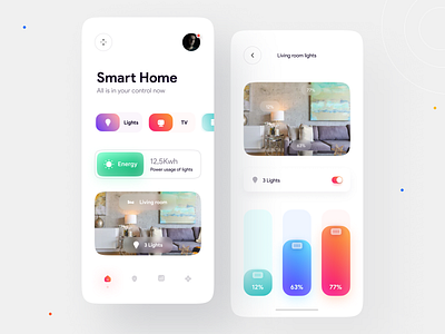 Smart home App UI Light mode ☀️ app app design clean colors concept creative design glass gradient design home screen illustration light mode light ui minimal mobile app smart app smart home smart home app smarthome uiux