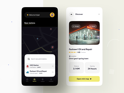 Nearest Gas Stations Mobile App analytics animation dark ui fireart fireart studio gas gas app gas station map minimal mobile app payments petrol app piqo presentation sajon station station app ux