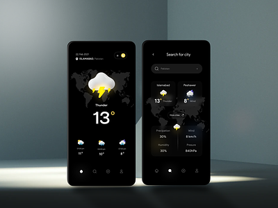 Weather App UI 3d 3d icons app clean cloud concept dark mode design minimal mock up piqo sajon search bar shapes stats ui uiux ux weather weather app