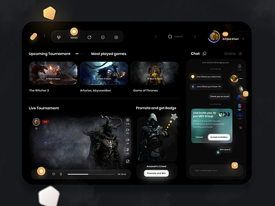 Game Live Streaming chat clean dark dashboard dashboard design design game gamers games graphic design live live streaming minimal online playing search streaming ui uiux