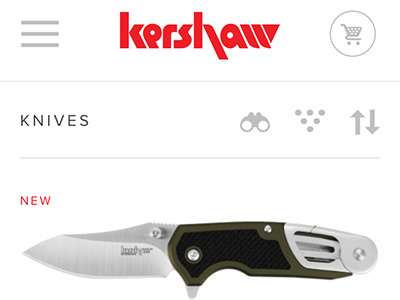 Kershaw Knife Gallery cart ecommerce filter filter icon flat gallery home icon minimal mobile nav navigation offcanvas product responsive search sort store webdesign