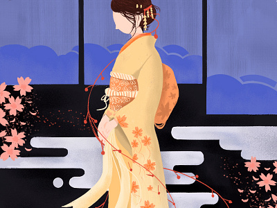 Kimono character design dribbble illustration warm