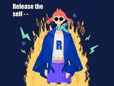 Release yourself blue character design dribbble fire illustration yellow