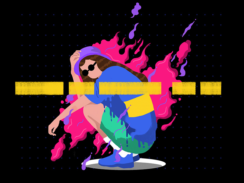 Daily practice red blue fire character dribbble design illustration