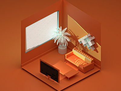 Orange room isometric 3d 3d art cinema4d design
