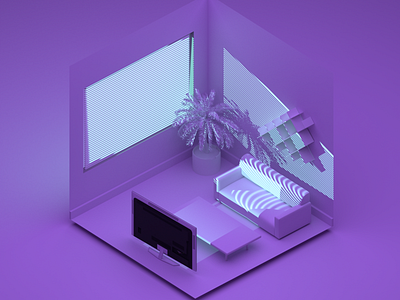 Purple room isometric 3d 3d art architecture cinema4d