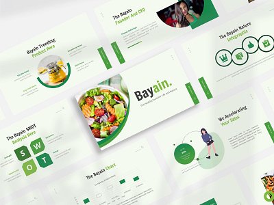 Bayain Heathy Food Presentation branding design google slides template illustration keynote design powerpoint design presentation design ui ux vector